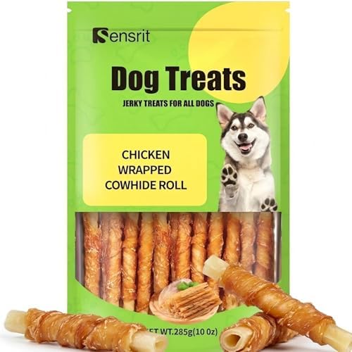 Chicken Wrapped Cowhide Rolls for Dogs - 10 Oz (285g) Savory Jerky Dog Treats, Long Lasting Rawhide Chews for Training Reward & Dental Health, High Protein Dog Snacks for All Breeds