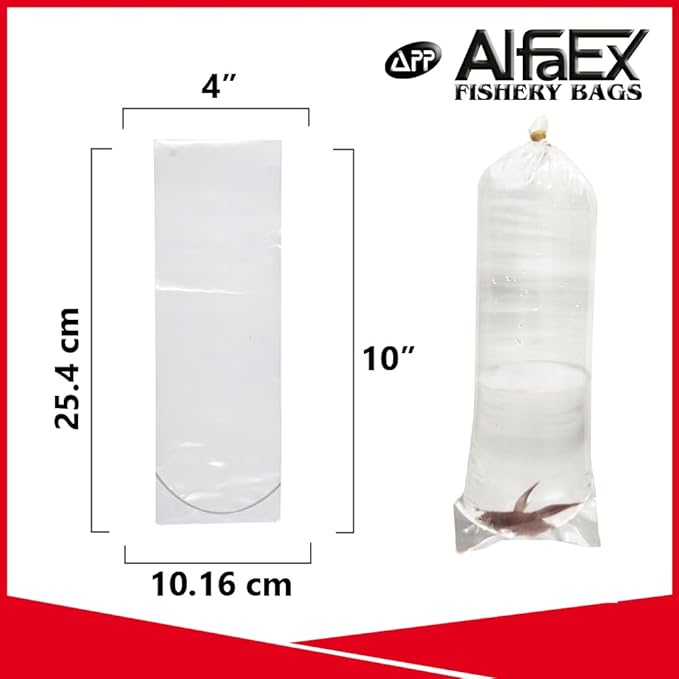 Fishery Bags 4 Inches Leak Proof Rounded Bottom Clear Plastic Fish Bags for Shrimps and Betta Fish Transport. (4" x 10" / 100 Pack / 4 Mil)