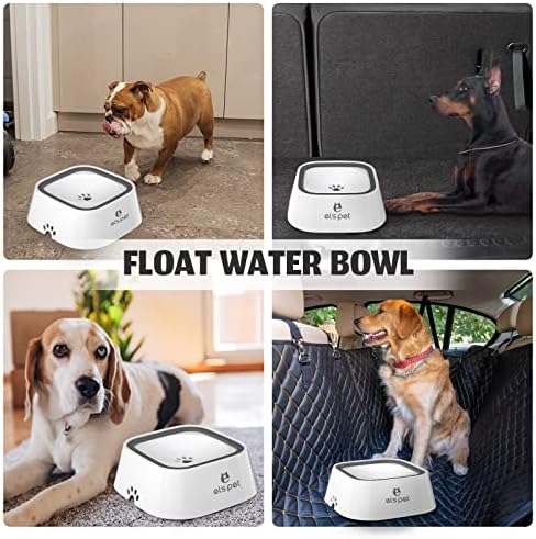ELS PET White 35oz 1L No Spill Dog Cat Bowl Anti Slip Travel Dispenser
