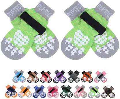 PUPTECK Anti-Slip Dog Socks with Double Sides Grips for Small Medium Large Dogs Hardwood Floors Prevents Licking, Dog Shoes for Hot Pavement Traction Control for Senior Dogs, Fluorescent Green, XL
