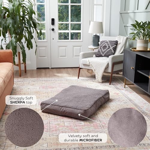 Happy Hounds Daisy Deluxe Supportive Sherpa Dog Bed, Medium (42 x 30 in.), Pewter