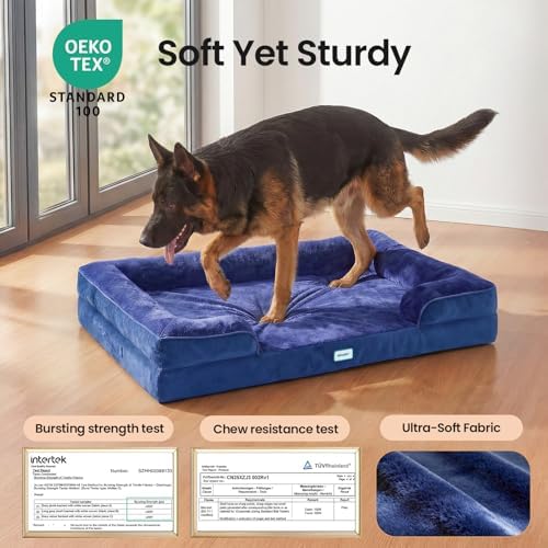 OhGeni Orthopedic Extra Large Dog Bed Couch, Memory Foam, 44-inch (Blue)