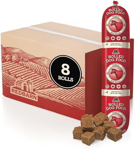 Redbarn Pet Products Premium Rolled Dog Food, Semi-Moist, Beef Recipe - High Protein Full Feed, Topper, Training Treat, or Pill Pouch - Balanced Meal with Functional Ingredients - 4 lb, 8 Rolls