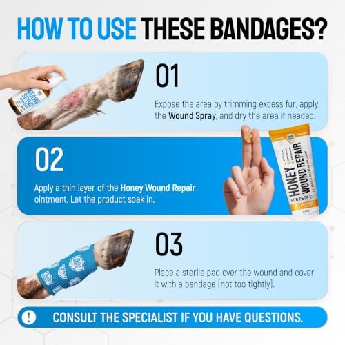 SILVER GRADE Vet Wrap for Horses, Cats, Birds & Other Animals – First Aid Dog Bandages for Wounds to Stop Licking & Scratching – 6 Rolls of Elastic Self-Adhering Bandages with Natural Rubber Latex
