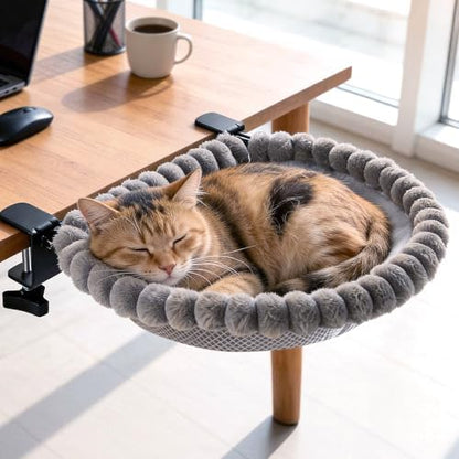 Cat Desk Bed - Grey Double Clamp Foldable Perch Holds 40 lbs