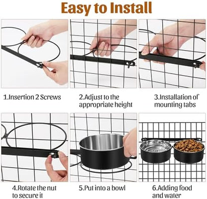 Dog Crate Water Bowls No Spill, 40oz Stainless Steel Dog Food and Water Bowl Set for Large/Medium/Small Pets, Detachable Hanging Pets Bowls for Cage, Kennel, Crate(Black)