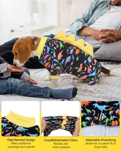 CuteBone Dinosaur Costume Dog Pajamas, Stretchy Spandex Crystal Velvet Sleepwear Coat for Small Dogs, Soft & Warm Pet Outfit Clothes for Cold Weather, Cozy Pullover Design COSP01S