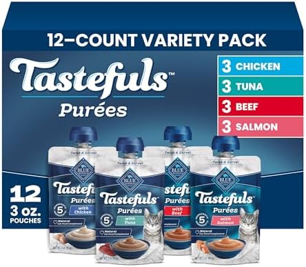 Blue Buffalo Tastefuls Purees Variety Pack Cat Food Topper, 3 oz, 12 ct