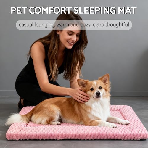 Dog Bed Mat, Reversible Dog Crate Pad - Washable Kennel Mat with Soft Support Foam, Flat Kennel Pad for Dogs & Cats, Double Pet Bed Perfect for Cage (Pink, 30" L x 20" W x 1.5" Th)