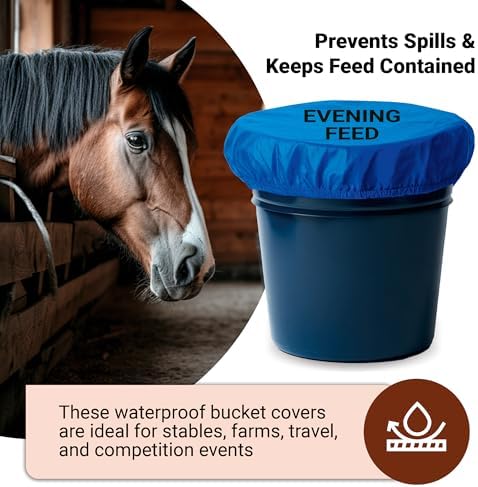 Horse Bucket Cover for Feed Protection & Organization, Keeps Dust & Moisture Out, Breathable 210T Elastic Fit for 2-5 Gallon Buckets, Livestock Lid for Horses Goats Cows, 1 Pack (Evening Feed)