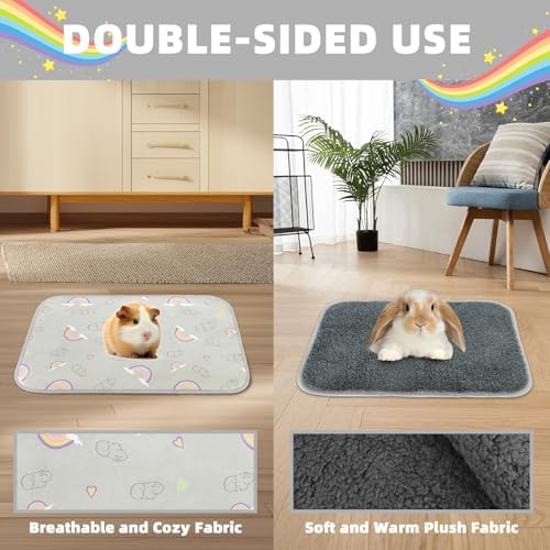 Homimp 2 Pack Guinea Pig Cage Liners,Washable Small Animal Bedding,Waterproof Reusable & Anti Slip Guinea Pig Pee Pad Fast and Super Absorbent Mat for Small Animal Rabbit Bunny Hamster,Grey 16"x24"