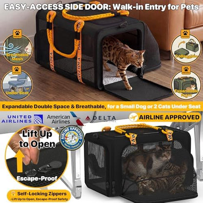 PAWZIDEA Expandable Pet Carrier for Small Cats & Dogs, TSA Airline Approved