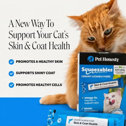 Pet Honesty Vet Backed Cat Skin & Coat Supplement Puree, Salmon, 20 Ct