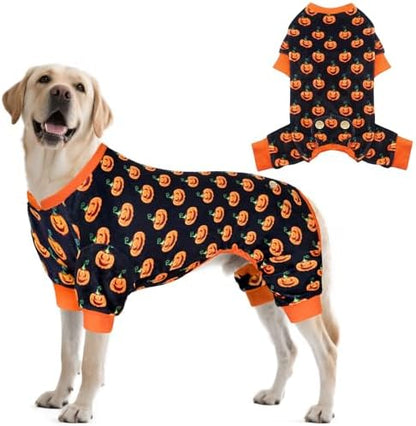 KYEESE Halloween Dog Pajamas for Large Dog Velvet Onesie with Pumpkin Print