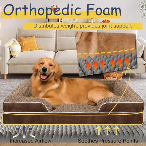 XXL Orthopedic Dog Bed, Dog Couch Bed, Pet Beds for Large Dogs(Brown, XXL)