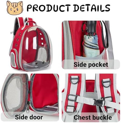 Cat Backpack Carrier Bubble Carrying Bag (Red)