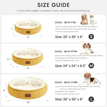 Love's cabin Round Donut Cat and Dog Cushion Bed, 20in Pet Bed for Cats or Small Dogs, Anti-Slip & Water-Resistant Bottom, Super Soft Durable Fabric Pet beds, Washable Luxury Bed Yellow Stripe