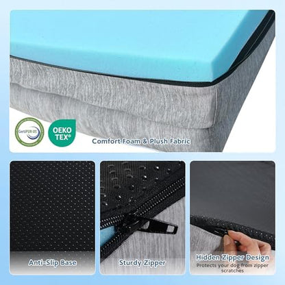 Cooling Dog Bed,Dual-Cooling Design,Q-Max >0.4 Cool Pet Beds for Large Dogs,Orthopedic Foam Dog Bed with Sides, Removable Cover & Waterproof Lining and Nonskid Bottom,42"L x 30"W x 7.5"Th