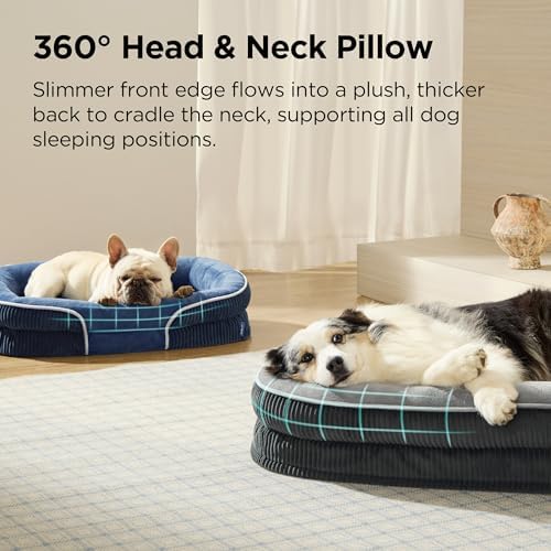 Bedsure XL 360°Oval Bolster Orthopedic Dog Beds Large Sized Dog,42" Grey