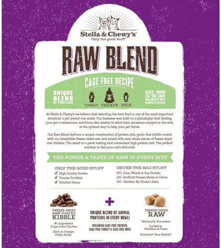 Stella & Chewy's Raw Blend Premium Kibble Cat Food – Grain Free, Protein Rich Meals – Cage-Free Poultry Recipe – 5 lb. Bag (Pack of 3)