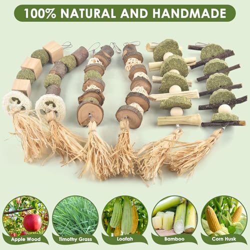 Bissap 6PCS Bunny Chew Toys, Natural Hanging Molar Treats for Small Pets