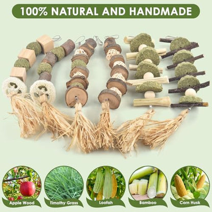 Bissap 6PCS Bunny Chew Toys, Natural Hanging Molar Treats for Small Pets