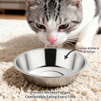Tifanso 6PCS 5.6" Stainless Steel Whisker Friendly Cat Food & Water Bowls