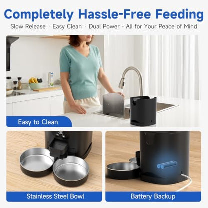 PAPIFEED Automatic Cat Feeder 2 Cats, WiFi Auto Cat Feeder with App, 7L Slow-Feed Cat Food Dispenser for Dry Food, Dual Power Supply Timed Pet Feeder for Cat, 10 Meals/Day, 12 Portions/Meal