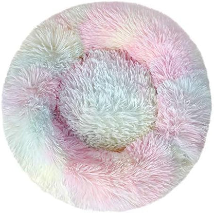 otoez Kitten Puppy Bed Extra Small XS Round Dog Cat Beds Anti Anxiety Plush Pet Calming Donut Bed with Non-Slip Waterproof Bottom, Washable (15.7", Rainbow)