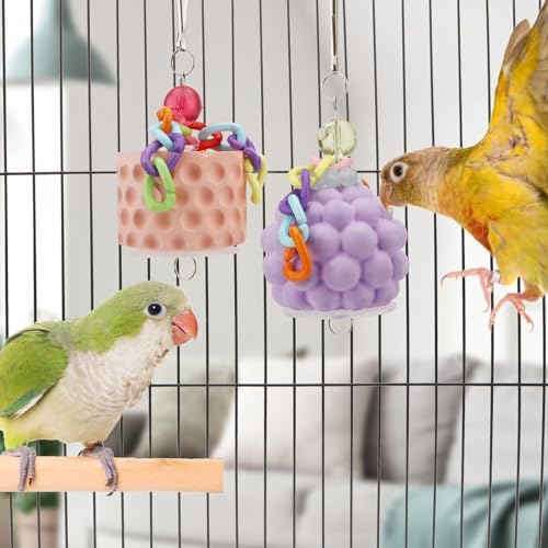 Wontee Bird Calcium Chew Grinding Treats Toy for Parrots, Orange+Purple