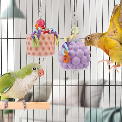 Wontee Bird Calcium Chew Grinding Treats Toy for Parrots, Orange+Purple