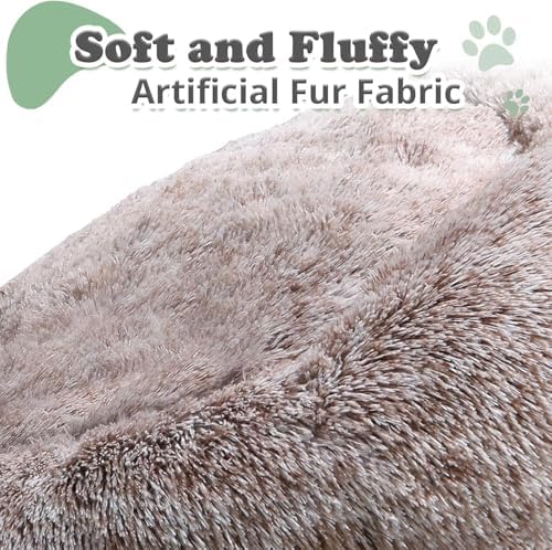 JOLLYVOGUE Dog Bed, Calming Anti-Anxiety Large Dog Bed, Fluffy Donut Cushion for Medium and Large Pets (27")