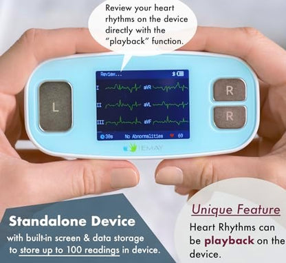 EMAY 6L Portable ECG Monitor | Record ECG and Heart Rate in 6 Channels | Compatible with Smartphone and PC | No Subscription Required