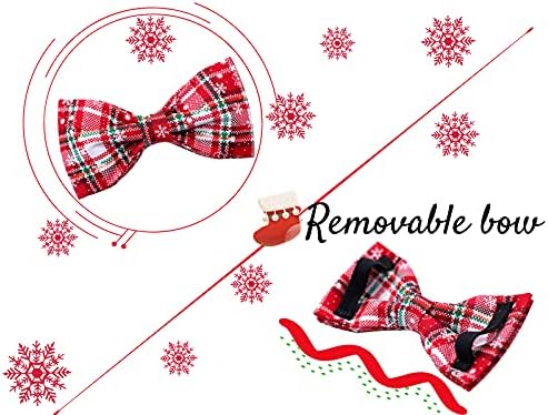 Lionheart glory Christmas Plaid Dog Collar Adjustable Soft Dog Collar with Bowtie, Pet Gift Dog Collars Bow for Small Medium Large Dogs
