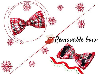 Lionheart glory Christmas Plaid Dog Collar Adjustable Soft Dog Collar with Bowtie, Pet Gift Dog Collars Bow for Small Medium Large Dogs