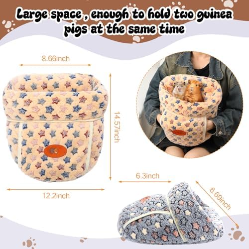 Wenqik 2 Pcs Guinea Pig Fleece Hideouts, Blue, Khaki, Star
