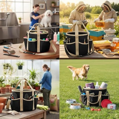 Abbylike Grooming Tote,Stylish,10.63 x 10.63 x 9.45 Inch,Khaki and Black