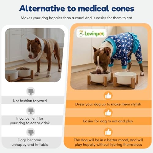 LovinPet Large Dog Pjs, Pajamas, Pet Pajamas, White Print, Blue, L