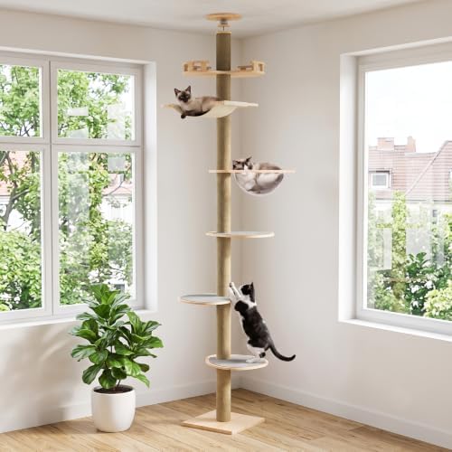 Floor to Ceiling Cat TreeTower, Adjustable Height 114-127.95” 6T