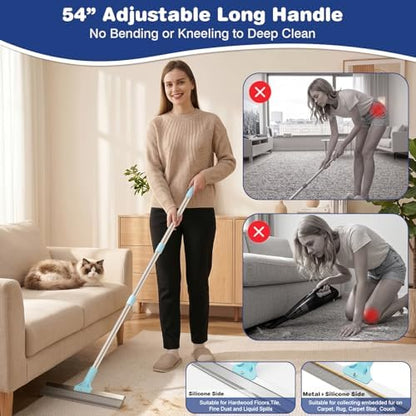 Carpet Rake for Pet Hair Removal: Adjustable 54" Handle No Bending