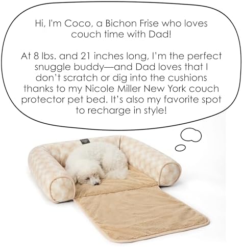 Nicole Miller New York PET Kendall Fluted Geo Cozy Couch Protector Pet Bed, Cozy & Calming, Non-Slip Bottom, Machine Washable, Taupe, Large 40"x23"x4"