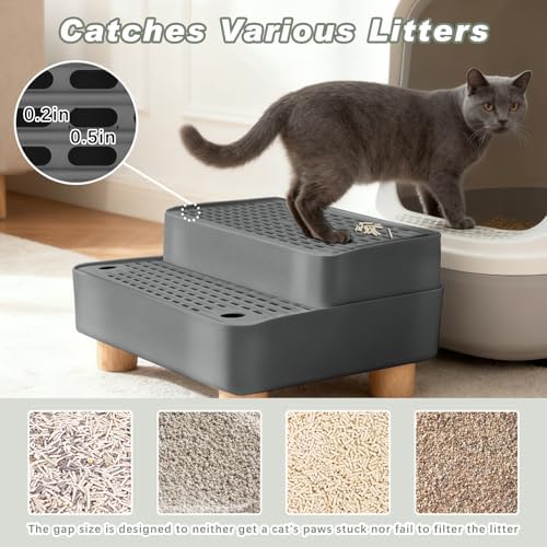 Elevated Cat Ramp for Litter Box, 2-Step Cat Step, Dark Gray