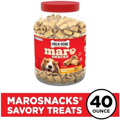 Milk-Bone MaroSnacks Peanut Butter Flavor (Artificially Flavored) Dog Treats with Real Bone Marrow, 40 Oz. Canister (Pack of 2)