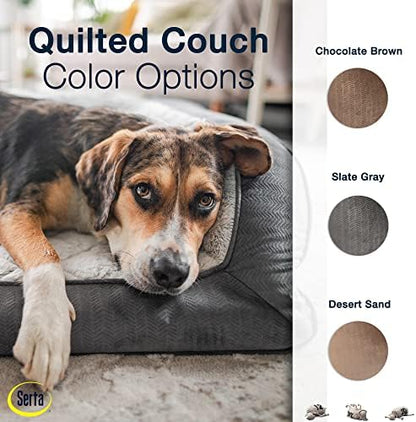 Serta Orthopedic Quilted Couch Dog Bed for Pets – Desert Sand (Large)