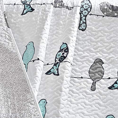 Lush Decor Rowley Birds Reversible Throw Blanket, 50" W x 60" L, Blue & Gray - Throw Blankets for Bed - Couch Blanket - Farmhouse Throw Blanket for Couch