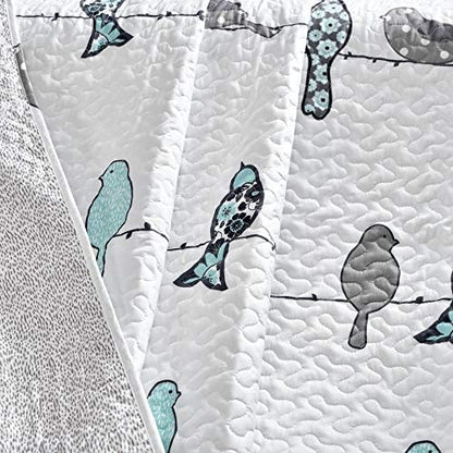 Lush Decor Rowley Birds Reversible Throw Blanket, 50" W x 60" L, Blue & Gray - Throw Blankets for Bed - Couch Blanket - Farmhouse Throw Blanket for Couch