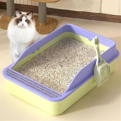 Litter Box, Open Top Cat Litter Box with High Sides & Detachable Basin, Includes Shovel Cat Litter Box(Gray)