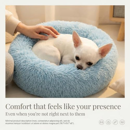 nononfish Fluffy Donut Dog Bed for Small Dogs,Cozy Plush Pet Bed