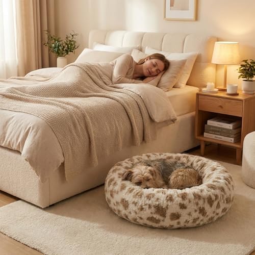Avont Donut Dog Bed, Calming Round Pet Bed for Small & Medium Dogs, Cats