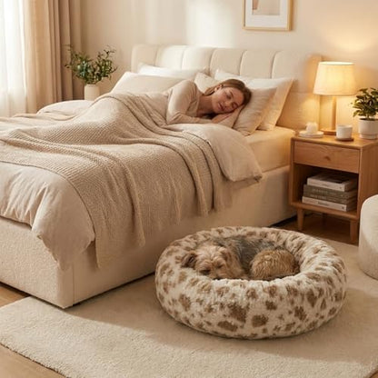 Avont Donut Dog Bed, Calming Round Pet Bed for Small & Medium Dogs, Cats